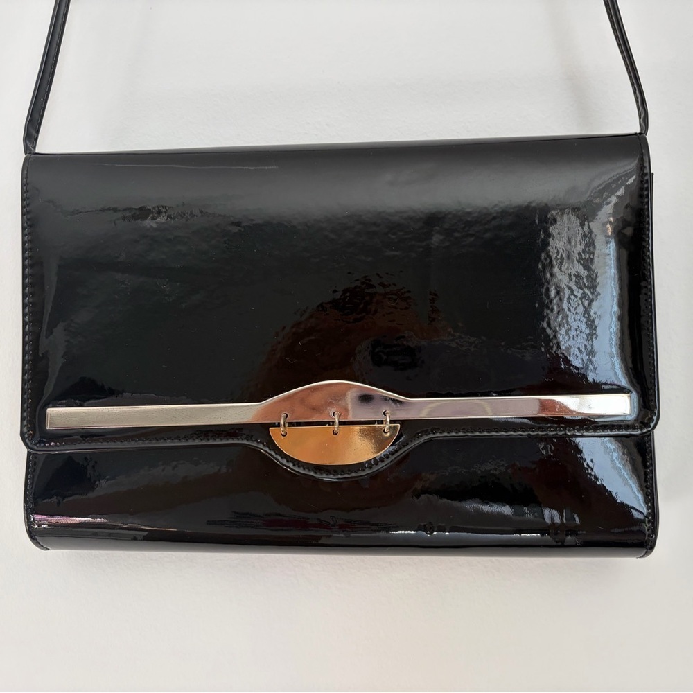 Vintage 90s Minimalist Black Patent Crossbody Bag – Made in Canada